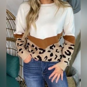 Leopard and cream/brown colorblock sweater size S NWOT- tag fell off never worn